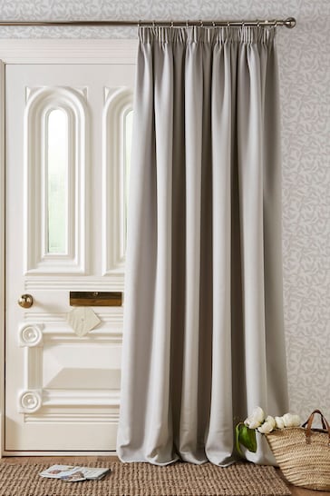 Laura Ashley Dove Grey Stephanie Thermal Lining Door  Pencil Pleat Curtain
