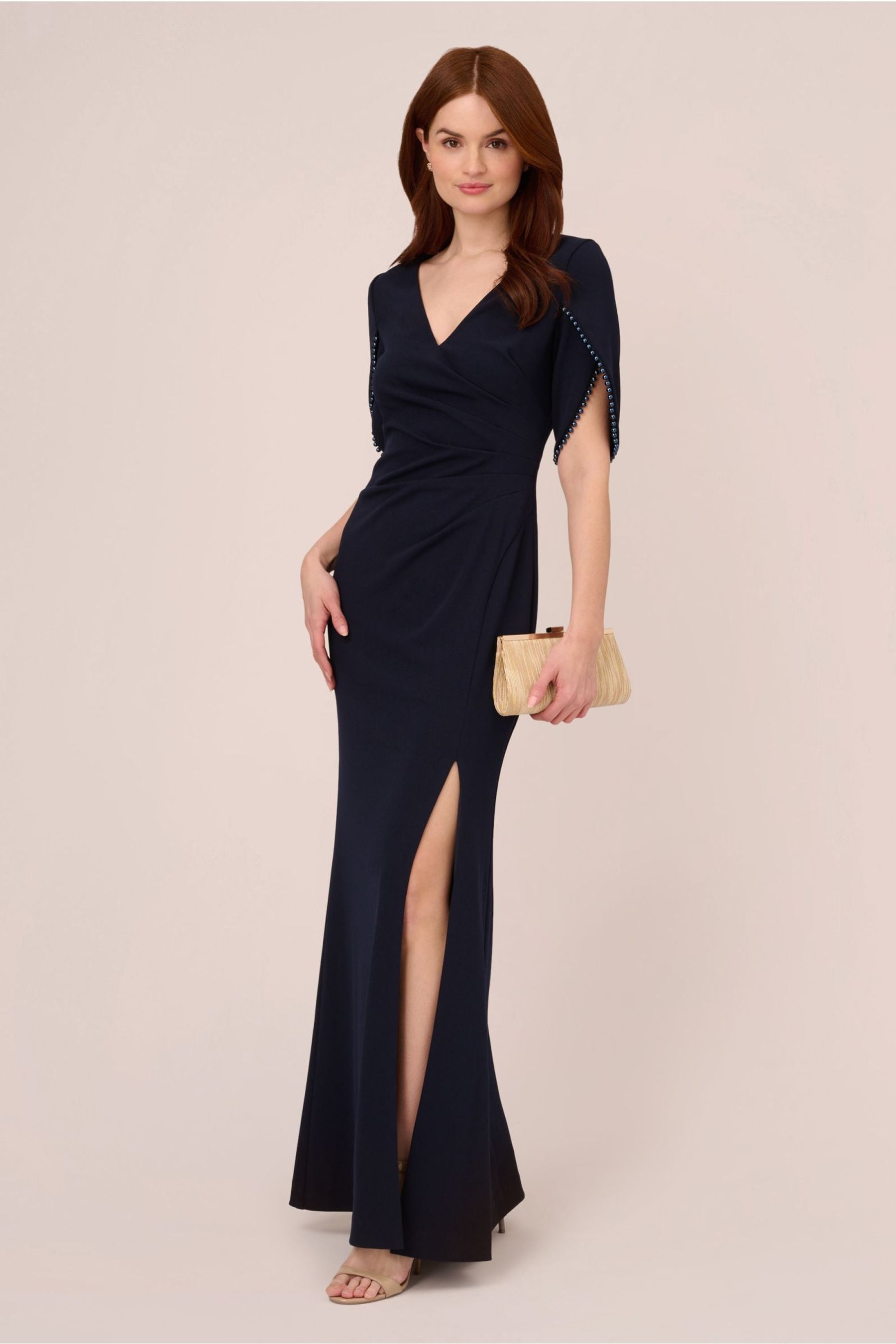 Buy Adrianna Papell Blue Pearl Trim Knit Crepe Gown from the Next