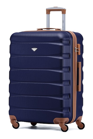 Flight Knight Navy/Tan Medium Hardcase Lightweight Check In Suitcase With 4 Wheels
