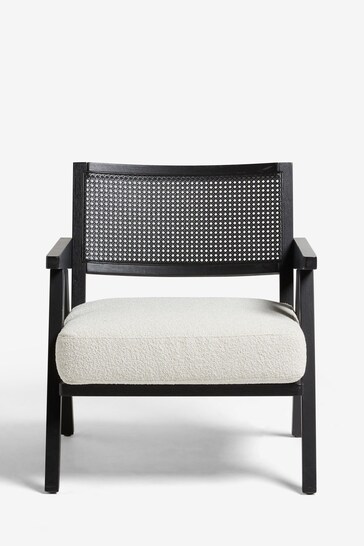 Black Wood, Casual Boucle Oyster Natural Abel Wooden Rattan Accent Chair