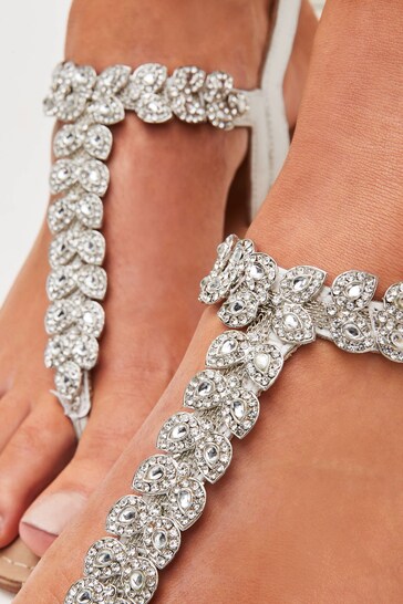 Silver Regular/Wide Fit Forever Comfort® Leather Jewel Toe Post Flat Sandals
