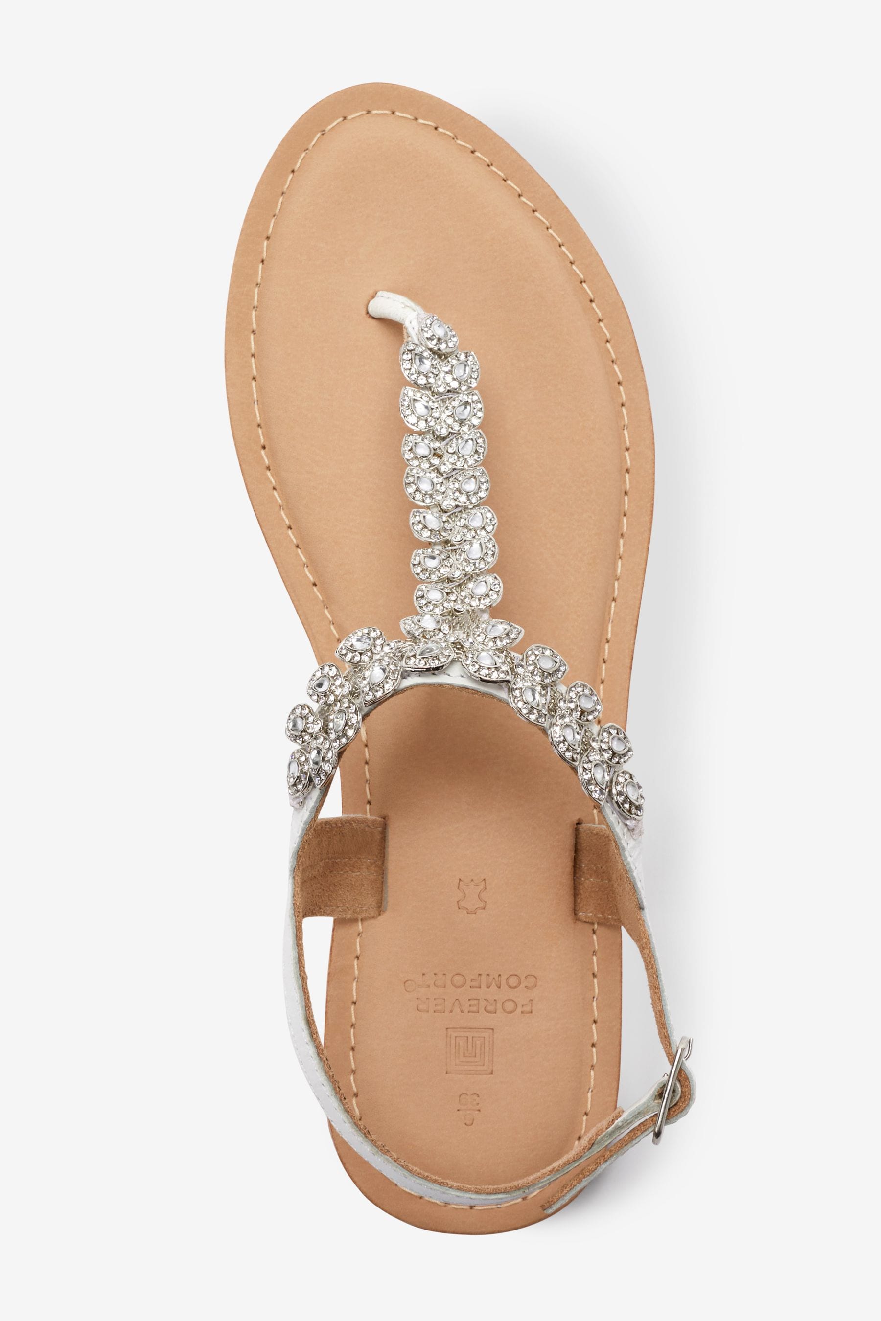 Silver Regular Wide Fit Forever Comfort Leather Jewel Toe Post Flat Sandals