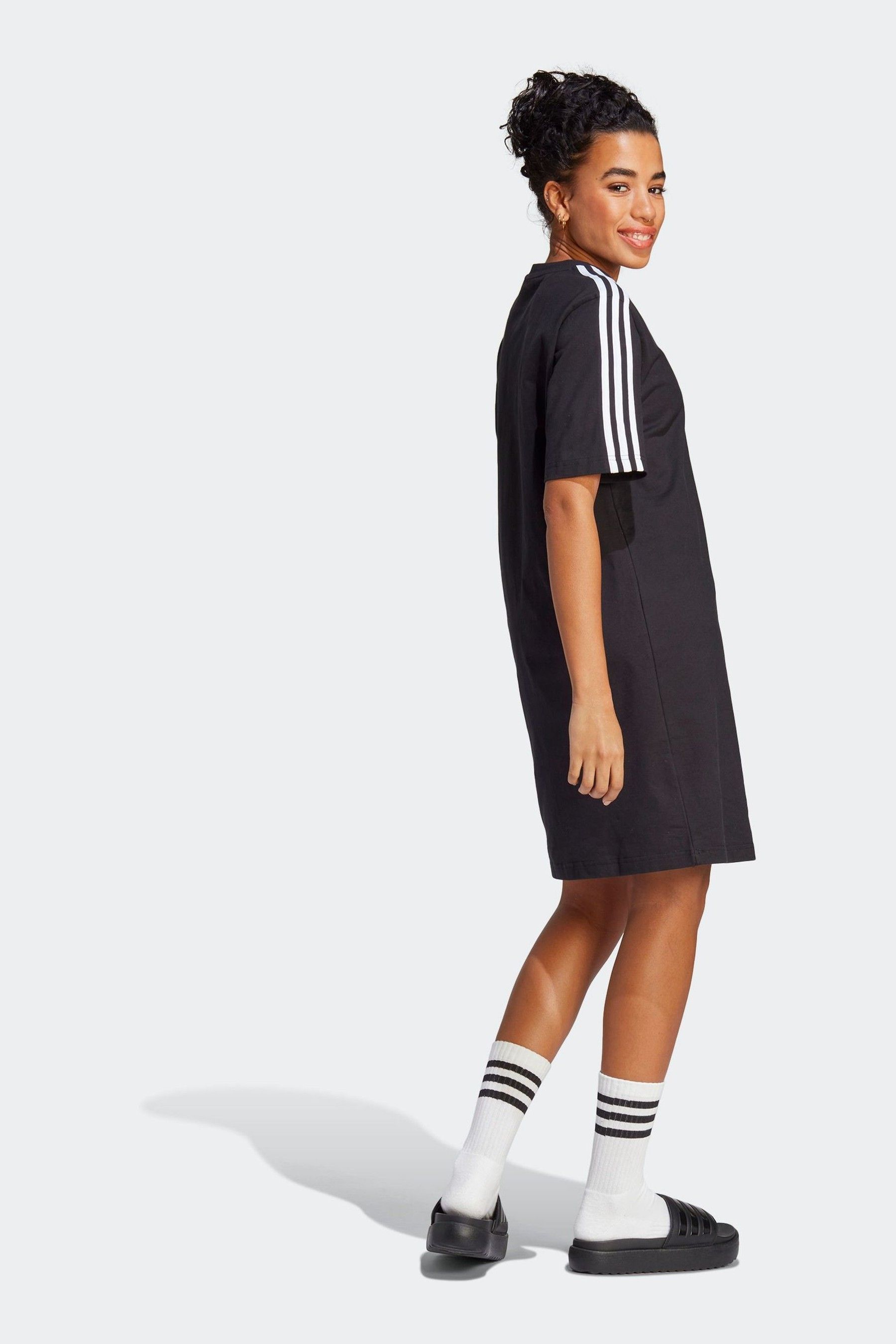 Buy adidas Black 100 Cotton Sportswear Essentials 3 Stripes Single Jersey Boyfriend T Shirt Dress from the Next UK online shop