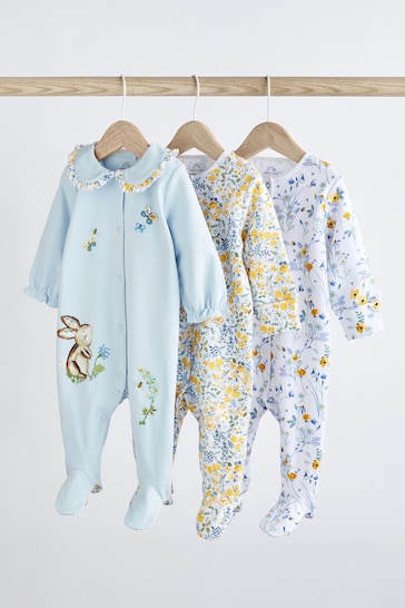 Blue Baby Embroidered Detail Sleepsuits 3 Pack (0-2yrs)