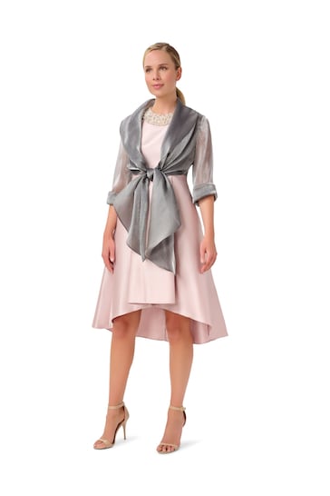 Adrianna Papell Silver Metallic Tie Front Cover-Up