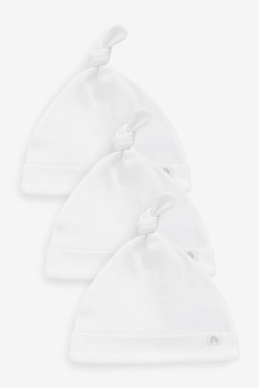 White Baby Tie Top Hats 3 Pack (0-12mths)