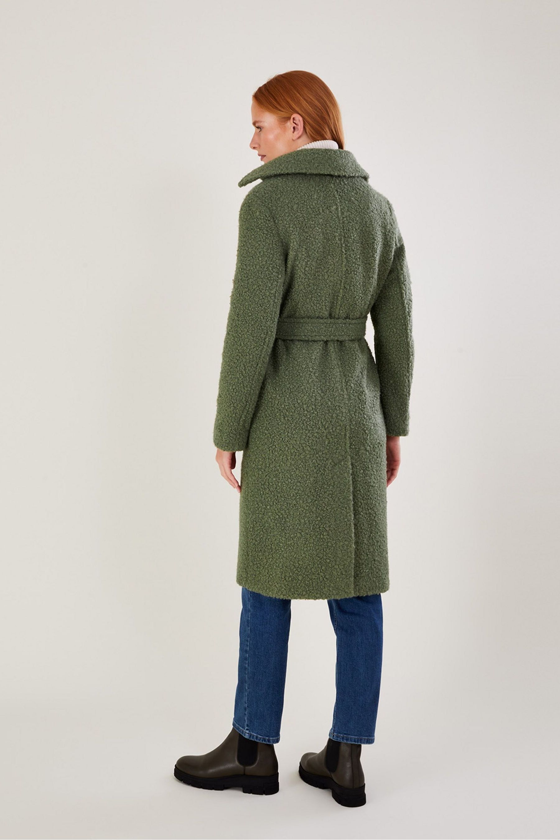 Buy Monsoon Green Blair Boucle Single Breasted Belt Coat from the