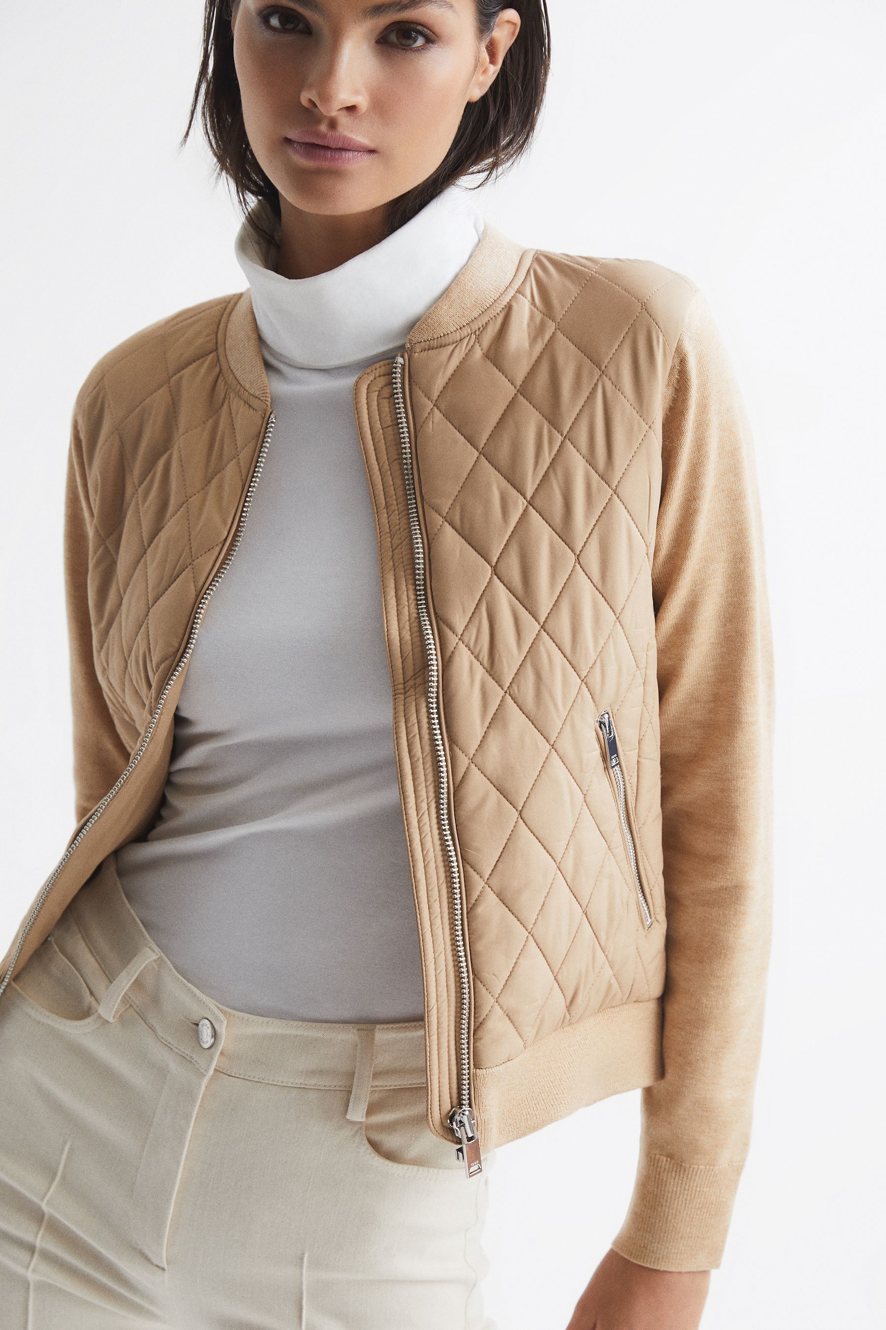Buy Reiss Camel Ayla Hybrid Zip Through Quilted Jumper from the Next UK online shop