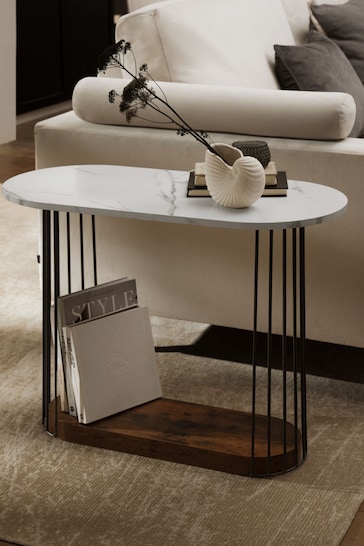 Grey Linear Marble Effect Sofa Side Table