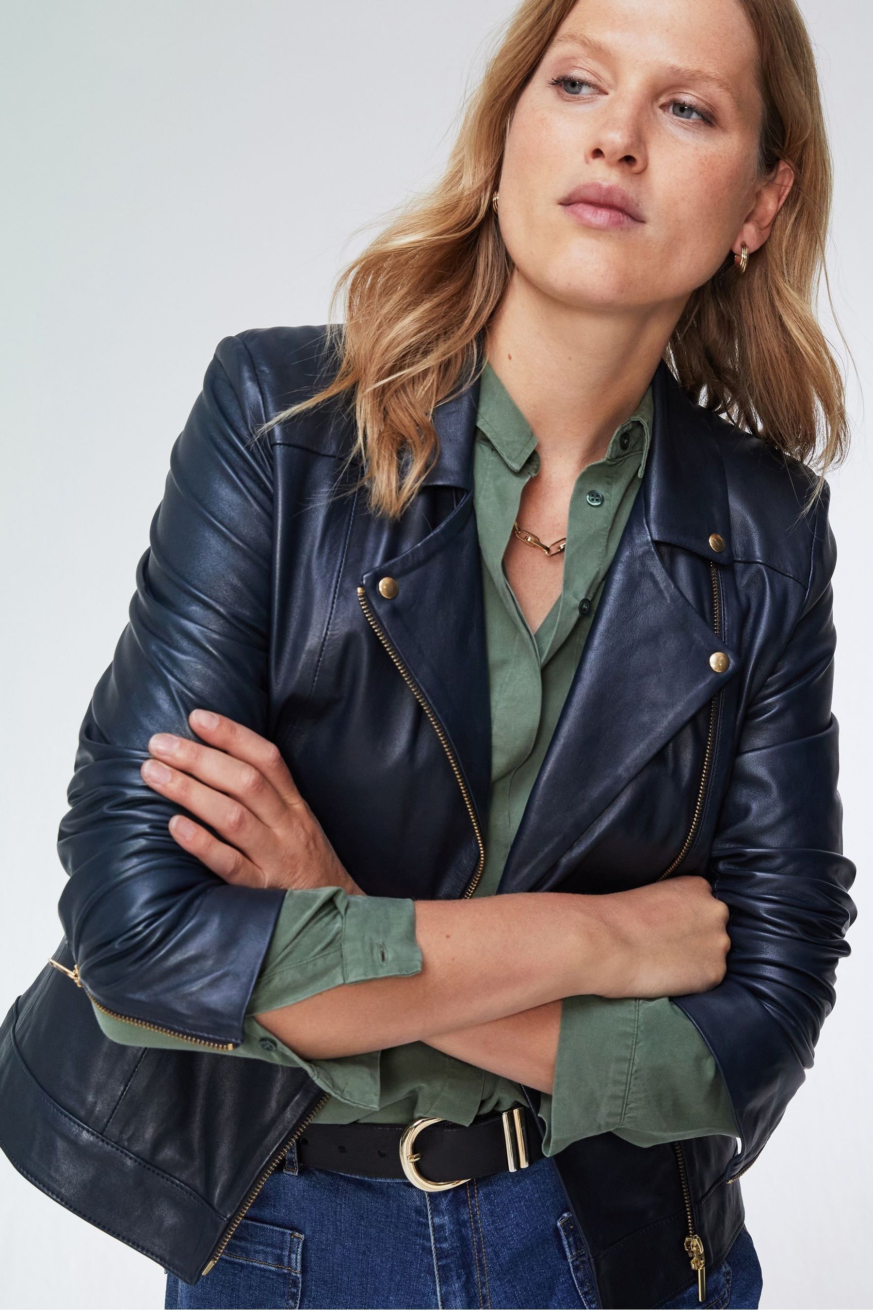 Buy Baukjen Blue Kara Leather Jacket from the Next UK online shop