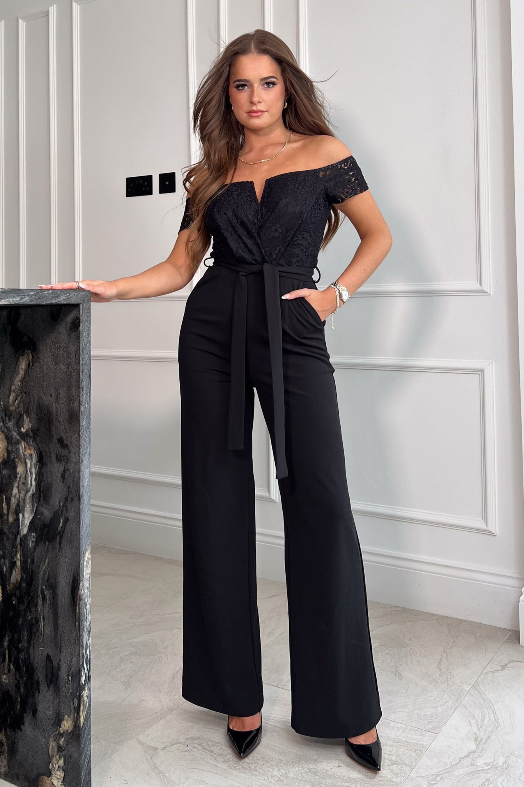 Off the shoulder lace 2 sale in 1 jumpsuit