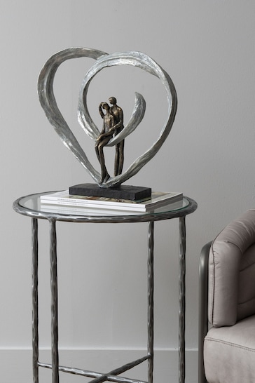 Libra Bronze Couple In Love Sculpture In Circular Heart
