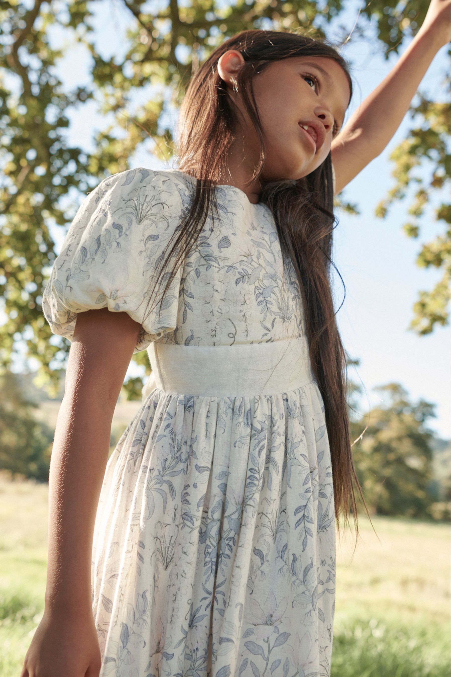 Laura Ashley Cream Viscose Linen Mix Midi Party Dress