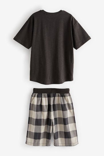 Black/Khaki/Blush Woven Check Short Pyjamas 3 Pack (3-16yrs)