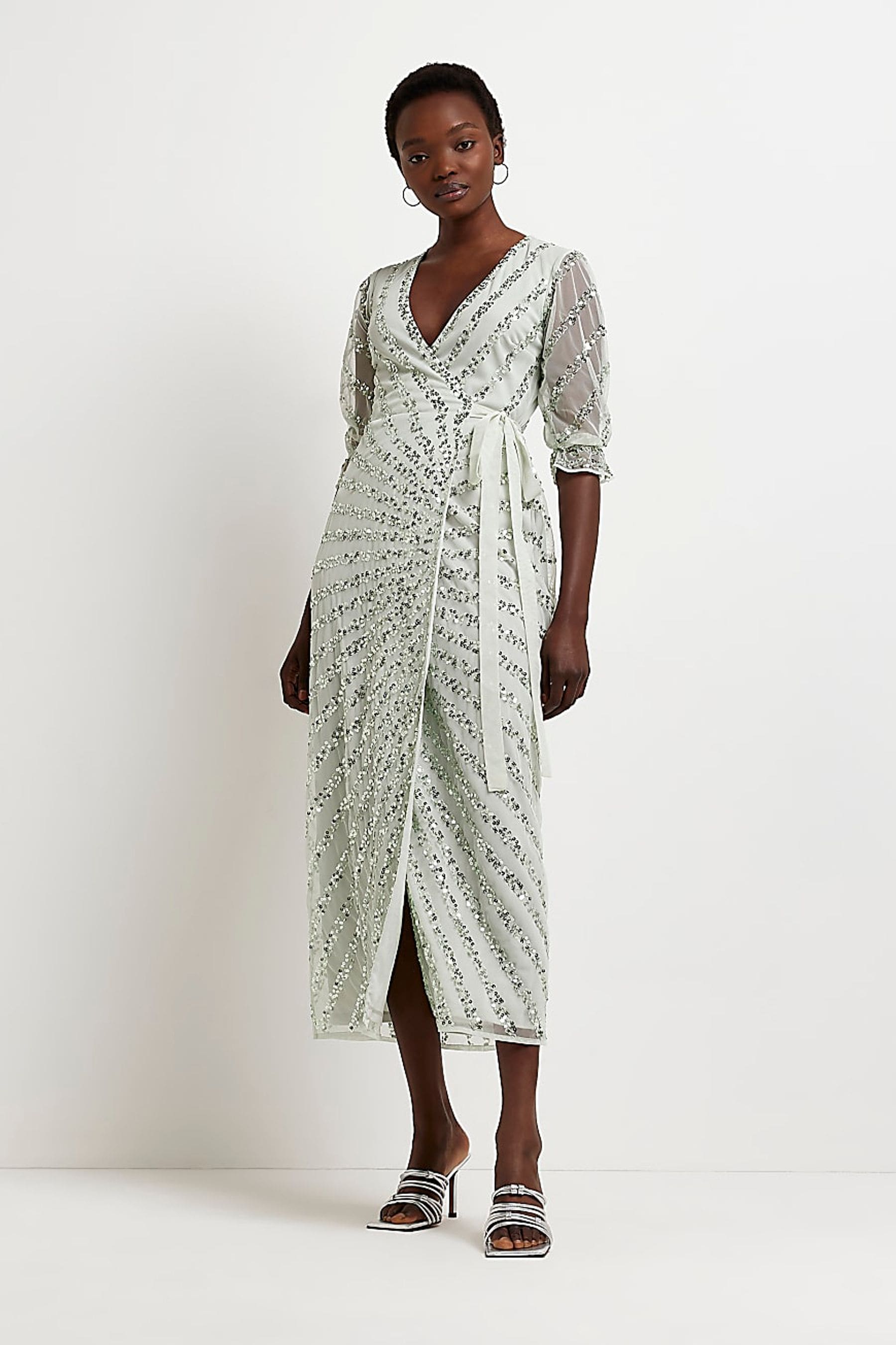 River island green sale wrap dress
