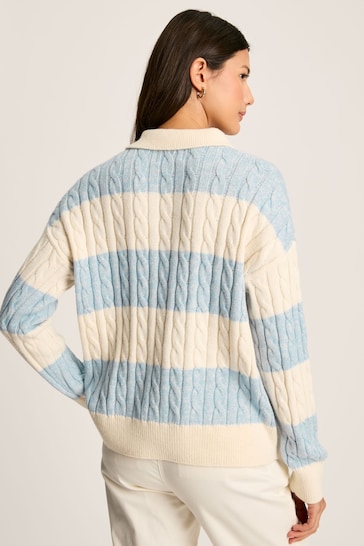 Joules Love All Blue Cable Knit Jumper with Button Collar