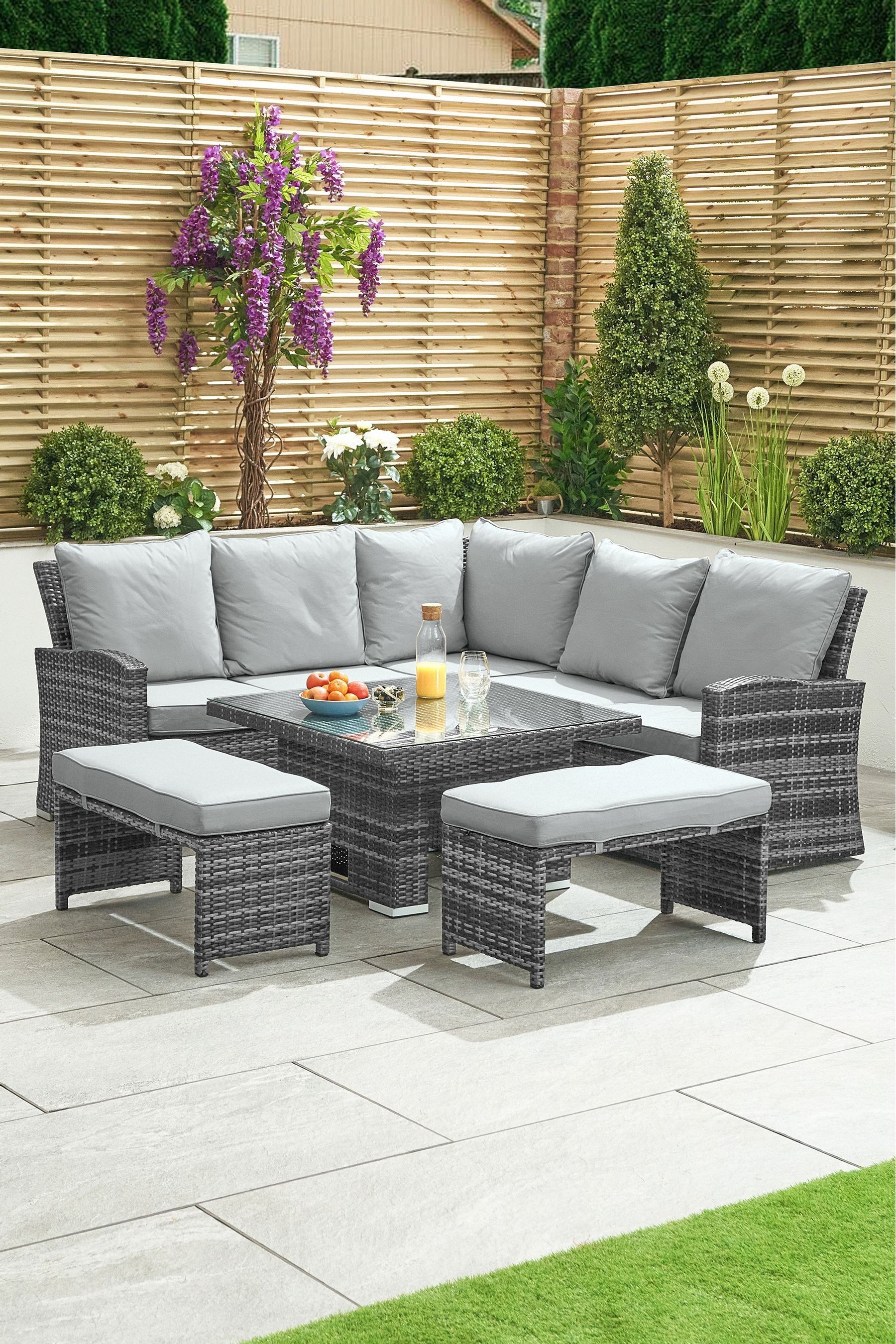 Compact cambridge casual dining corner hot sale sofa set with rising table