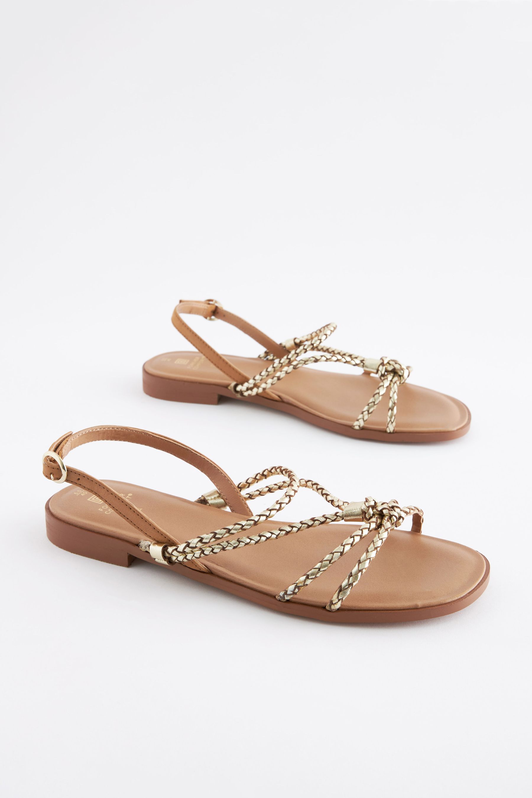 Buy Tan Gold Forever Comfort Leather Flat Tubular Plaited Sandals
