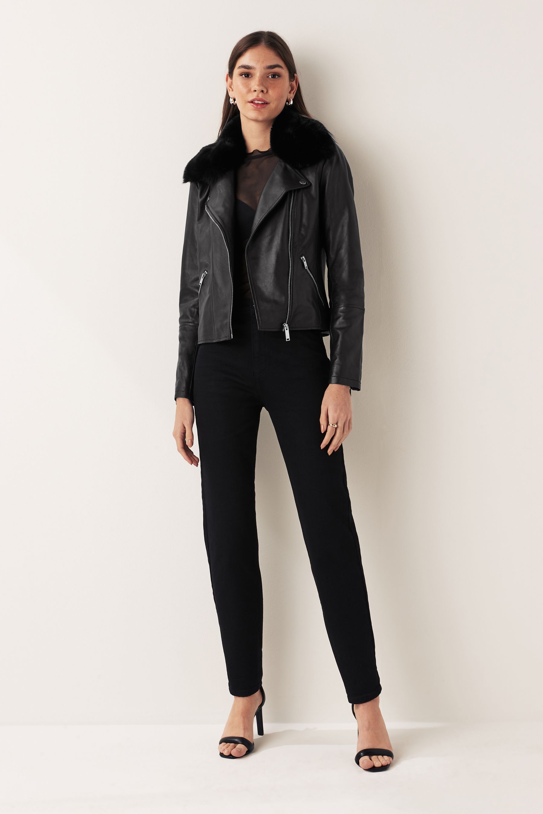 Buy Urban Code Black Leather Biker With Removable Faux Fur Collar