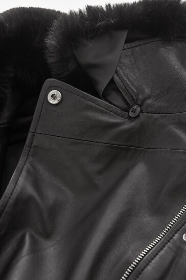 I.Code black leather jacket with chain on collar