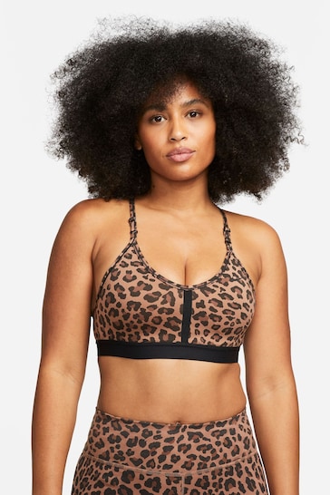 Nike Brown Dri-FIT Indy Light-Support V-Neck Leopard Print Bra