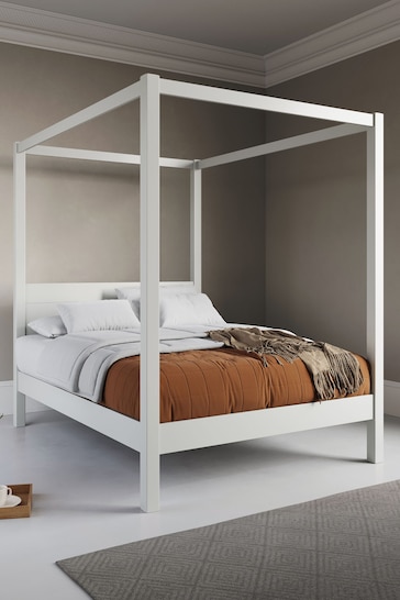 Get Laid Beds White Four Poster Classic Square Leg Bed