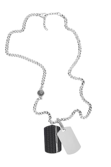 Diesel Jewellery Gents Silver Tone Double Dogtags Necklace