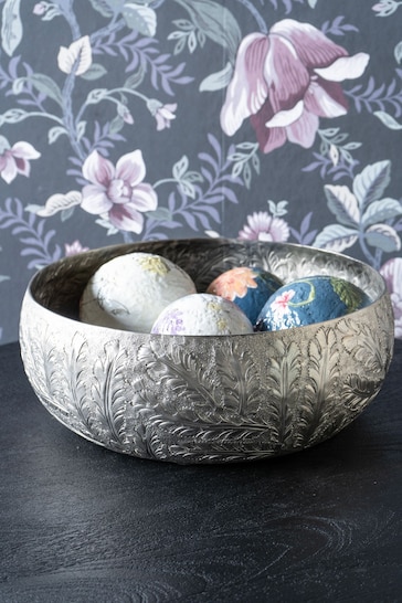 Laura Ashley Pewter Grey Winspear Leaf Embossed Decorative Bowl