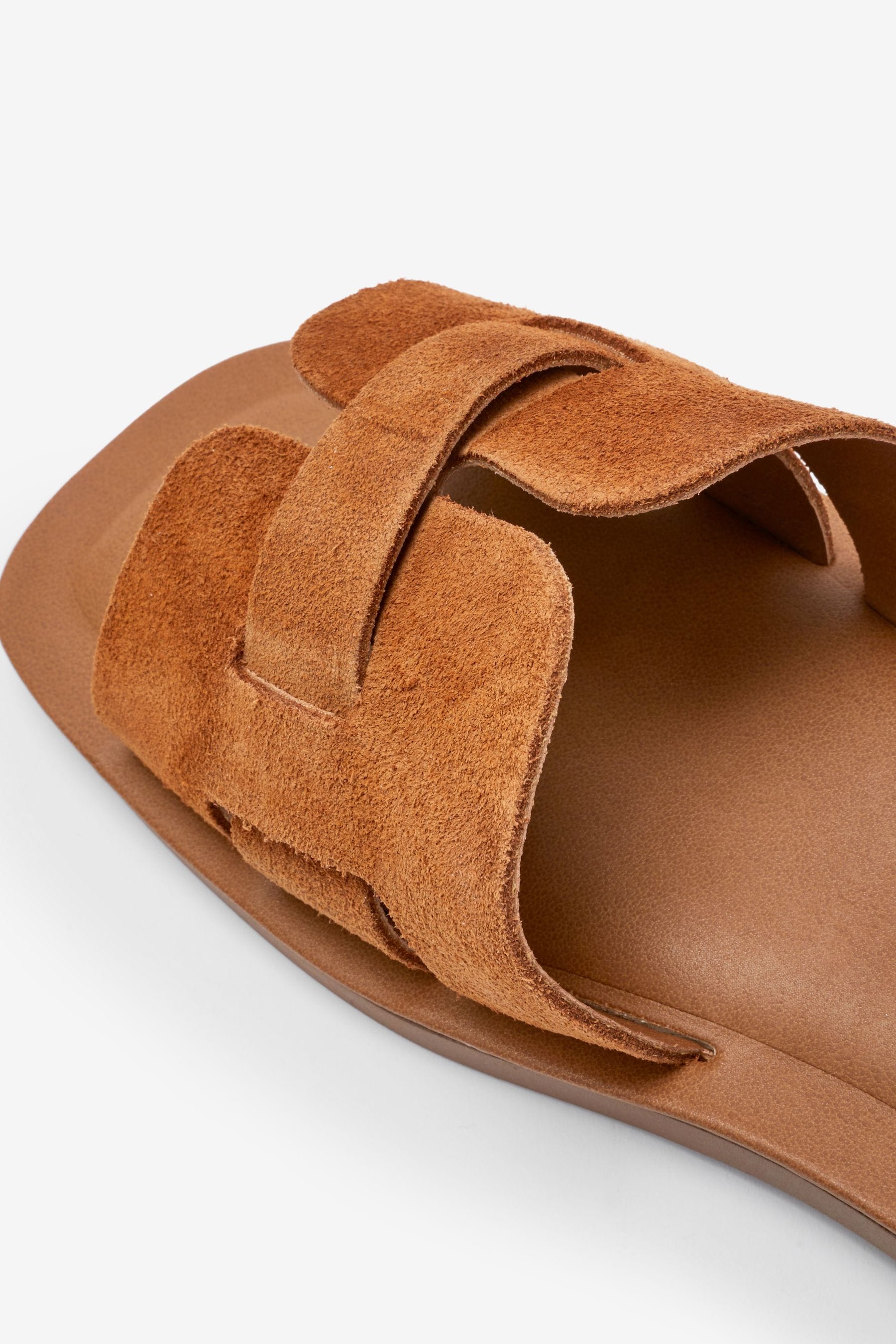 Tan Brown Suede Regular Wide Fit Forever Comfort Leather Mule Flat Sandals