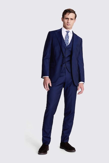 MOSS x Cerutti Blue Tailored Fit Twill Suit: Jacket