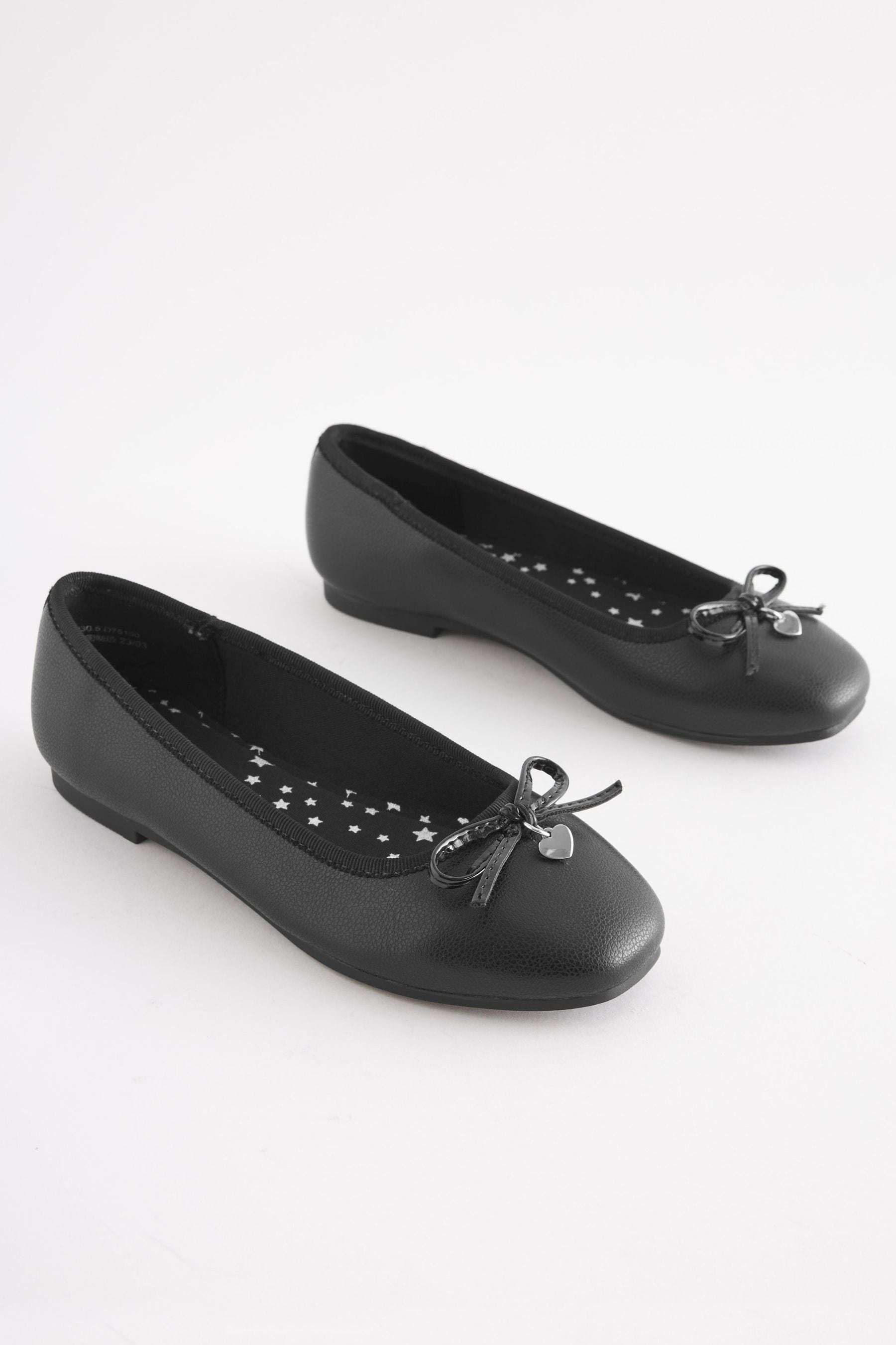 Matt Black School Bow Ballet Shoes