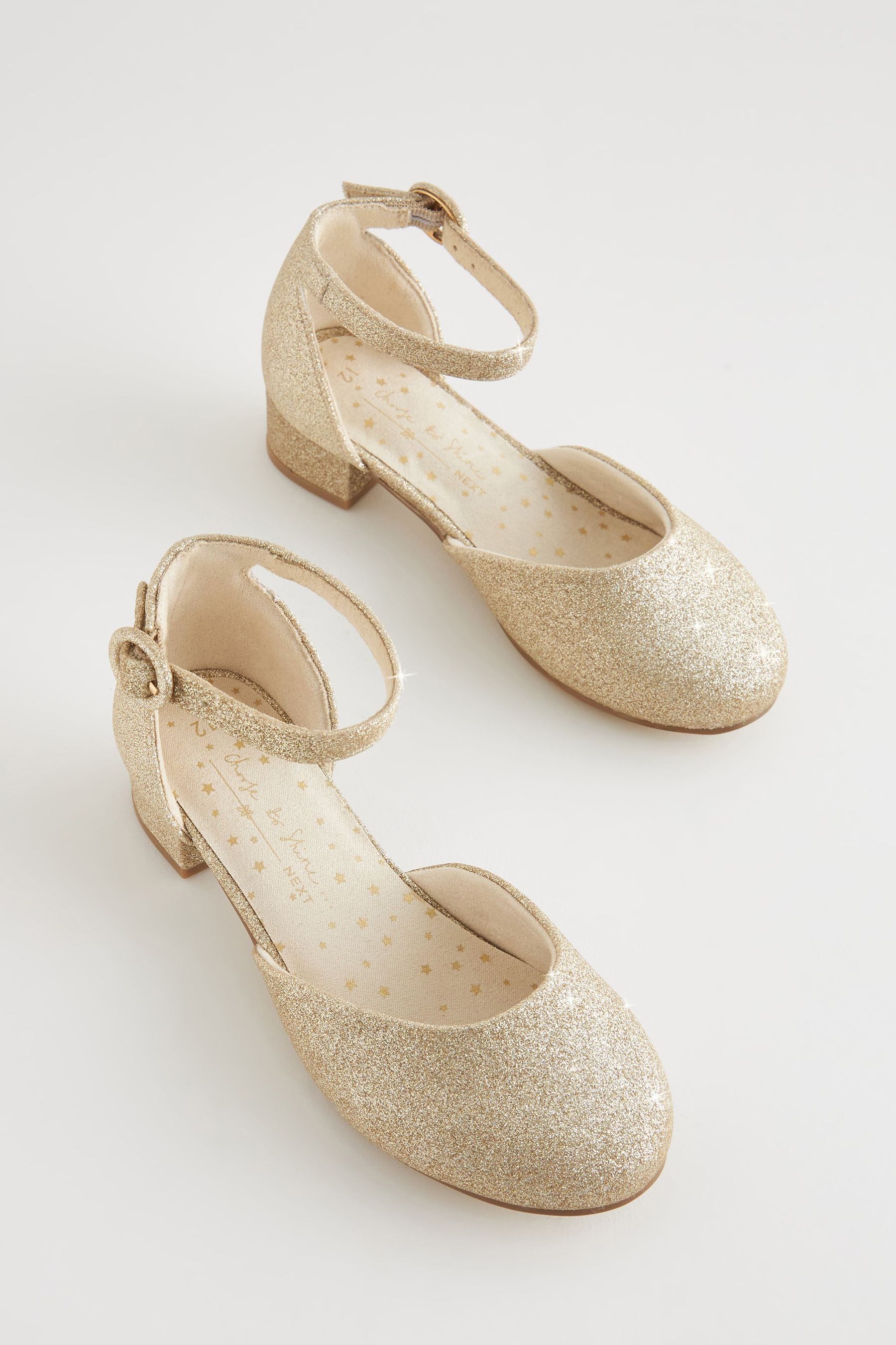 Buy Gold Glitter Occasion Ankle Strap Low Heel Shoes from the Next