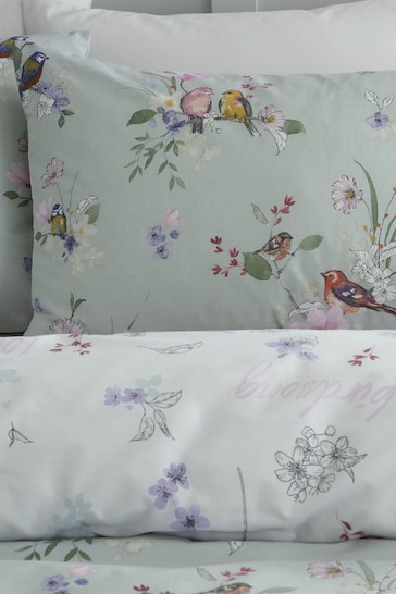 Catherine Lansfield Green Songbird Reversible Duvet Cover and Pillowcase Set