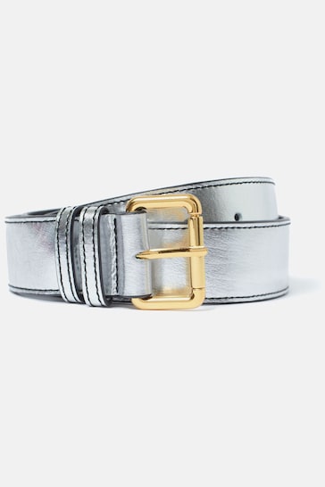 Jigsaw Silver Metallic Leather Belt