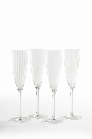 Jasper Conran London Set of 4 Clear Fluted Champagne Flute Glasses