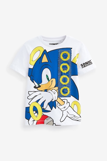 Sonic White Flippy Sequin License T-Shirt (3-16yrs)