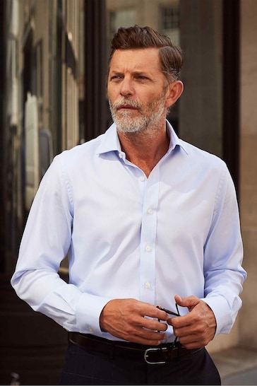 Savile Row Co Sky Blue Twill Slim Fit Double Cuff Shirt