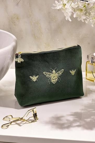Green Embroidered Bee Pouch Make-Up Bag