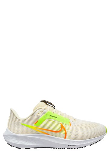 Nike White/Lemon Pegasus 40 Running Trainers