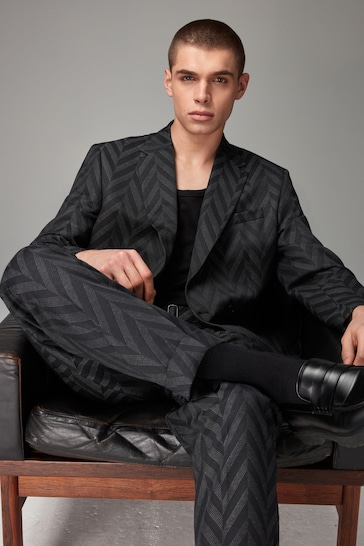 Charcoal Grey EDIT Relaxed Pattern Suit Jacket