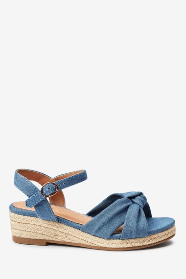 Denim Blue Standard Fit (F) Knot Detail Ankle Strap Wedge Sandals