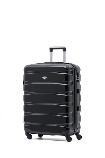 Flight Knight Black Gloss Medium Hardcase Lightweight Check In Suitcase With 4 Wheels