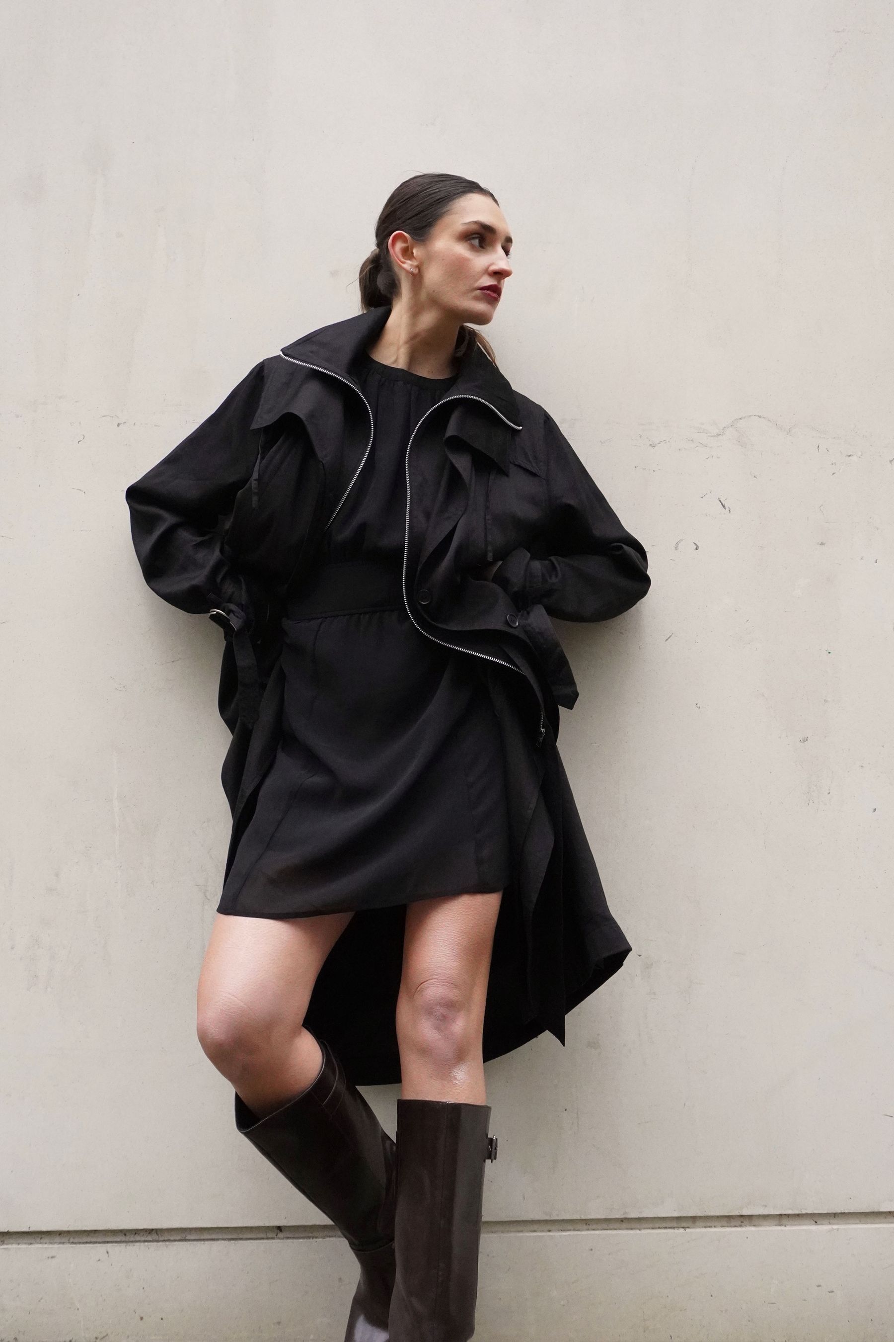 Black waterfall trench coat best sale