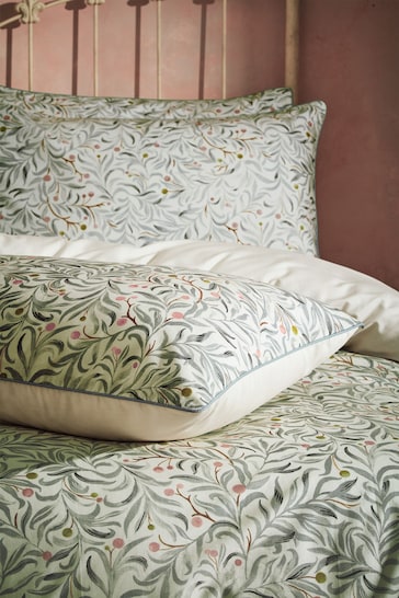 EW by Edinburgh Weavers Set of 2 Eucalyptus Malory English Floral Luxury Cotton Slub Cord Pipe Pillowcases