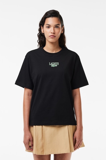 Lacoste Womens Print Cotton Jersey Black T-Shirt