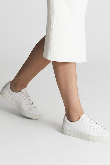 Reiss White Finley Lace Up Leather Trainers