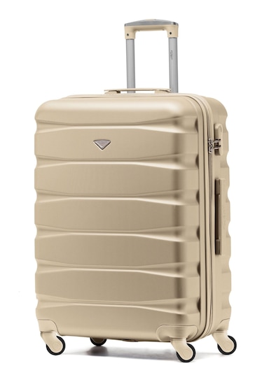 Flight Knight Champagne Medium Hardcase Lightweight Check In Suitcase With 4 Wheels