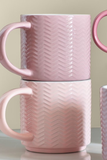 Set of 4 Pink Textured Stacking Mugs