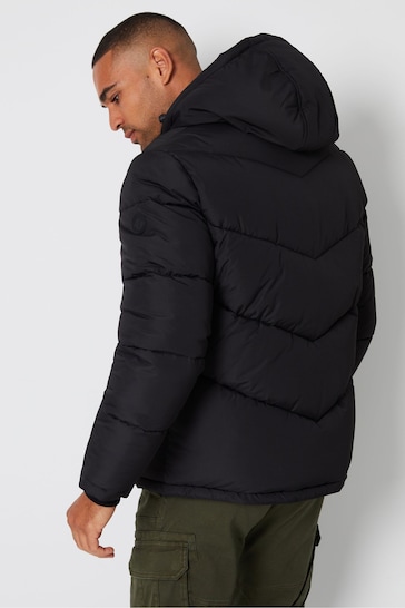 Threadbare Black Showerproof Four Pocket Hooded Puffer Jacket