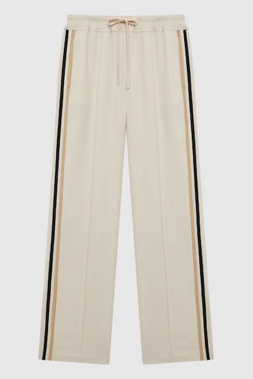 Reiss Cream Odell Petite Wide Leg Pull On Trousers